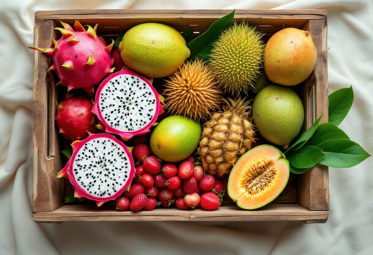 A crate of tropical fruit